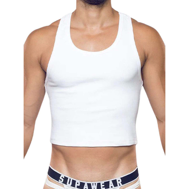 SUPAWEAR RIBBED CROPPED SINGLET TANK TOP WHITE